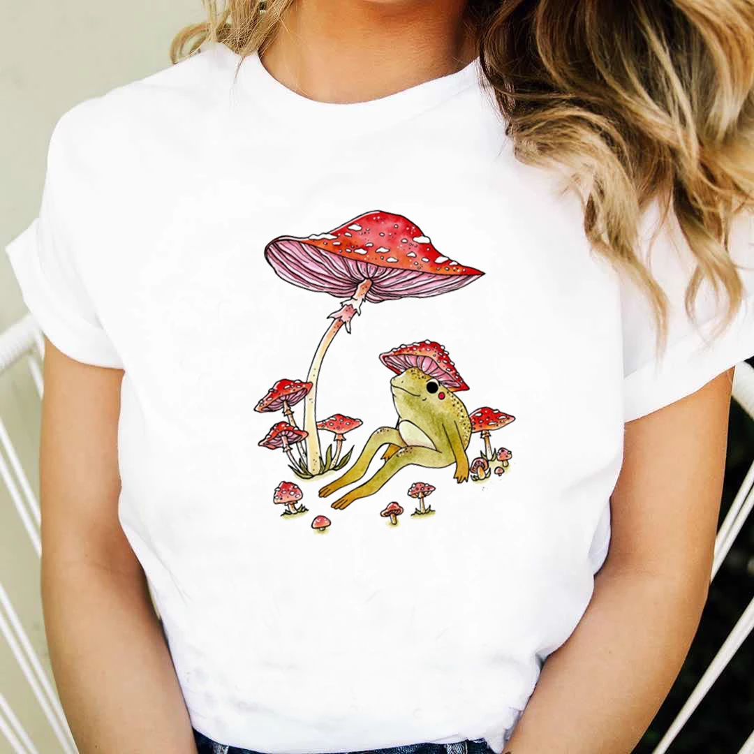 2022 Ladies Mushroom Frog Shirt Fashion Cartoon Animal Summer Ladies Print T-shirt Fashion T-top T-shirt Clothes T-shirt. t shirt