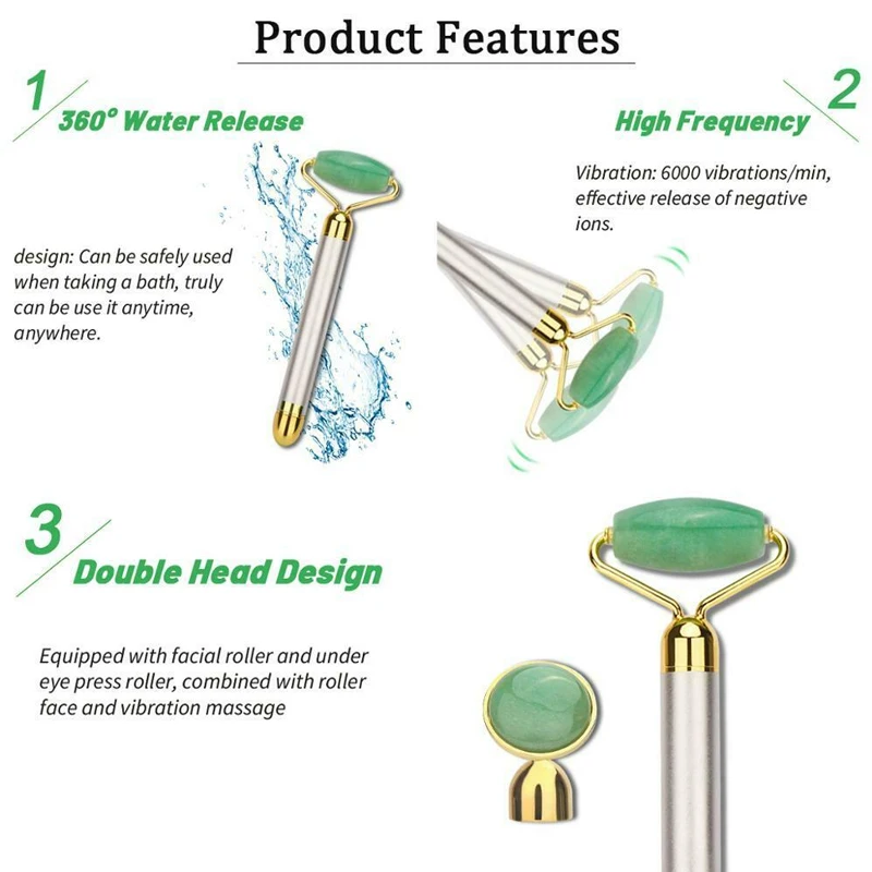 H1d1ea372a21442e5bcf1ff9df106b356W 2 in 1 Electric Jade Roller Face Massager Lifting Vibrating Quartz Jade Facial Beauty Tool Slimming Face Wrinkle Removal