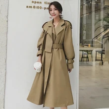 Women Trench Coat Autumn Casual Belt Waist Long Coat Turn Down Collar Long Sleeve Windbreaker Trench Fashion Outwear