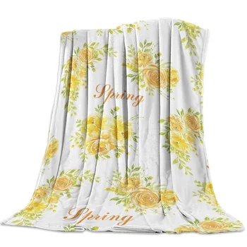 

Spring Yellow Flower Throw Blanket Soft Comfortable Velvet Plush Blankets Warm Sofa Bed Sheets