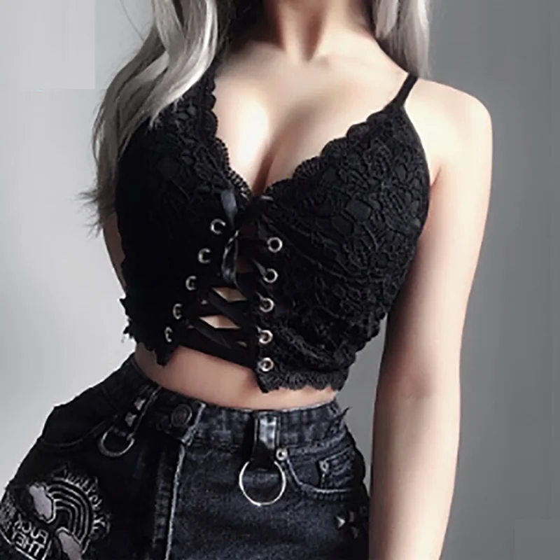 Женский вязаный Топ Goth Dark винтажный бандажный Готический укороченный топ
