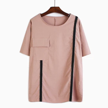 

[EWQ] 2020 Spring Summer New O-neck Short Sleeve Patchwork Pockets Women Solid Pattern Casual Loose Was Thin T-shirt AY20202