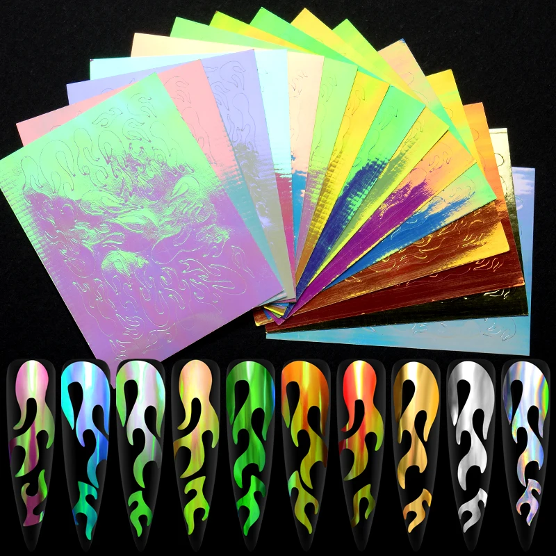 

8.3*6cm Nail Aurora Flame Nail Sticker Colorful Fire Self-Adhesive Foils DIY Holographic Nail Art Decoration Sticker