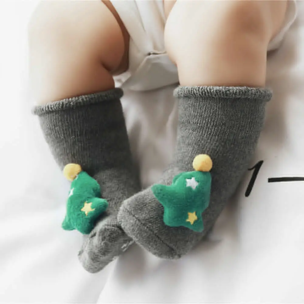Новинка года, рождественские носки для малышей хлопковые махровые носки-тапочки силиконовые Нескользящие носки для малышей короткие носки с принтом оленя, Санта Клауса От 0 до 3 лет для малышей