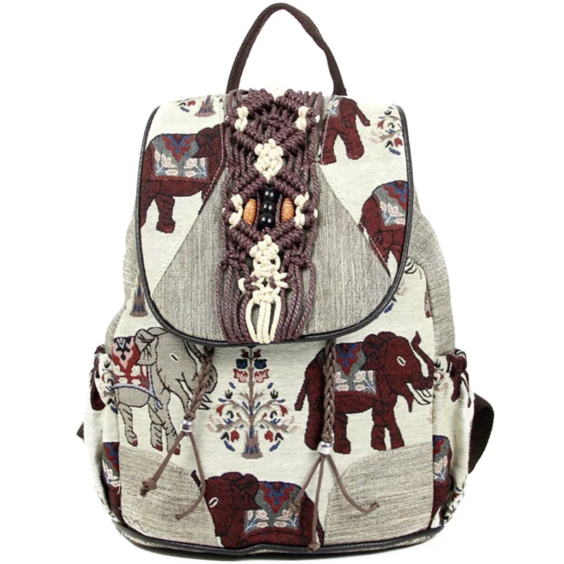 

ABDB-Simple National Wind Bag Female New Tide Cotton and Linen Elephant Backpack