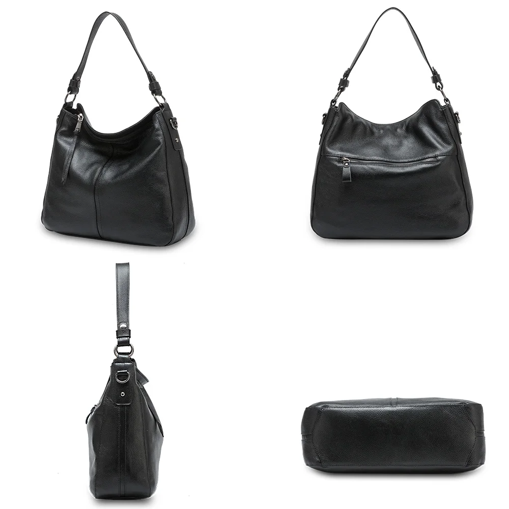 Zency 100% Genuine Leather Elegant Women Shoulder Bag Classic Black Hobos Roomy Casual Tote Handbag Crossbody Messenger Grey 5