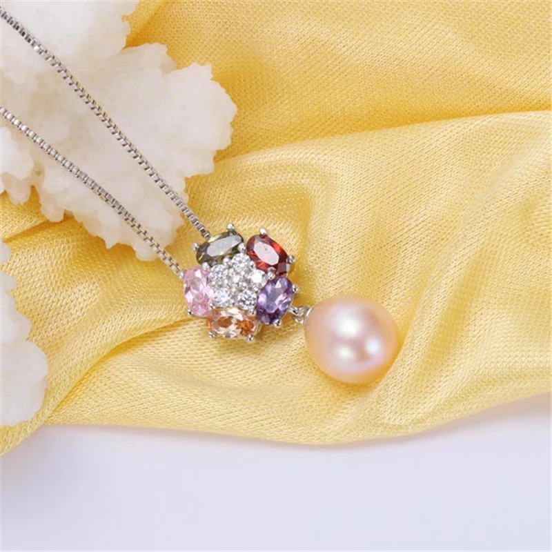 Dainashi, модное 925 пробы Серебряное красочное циркониевое ожерелье с подвеской, натуральное пресноводное овальное жемчужное ожерелье для женщин