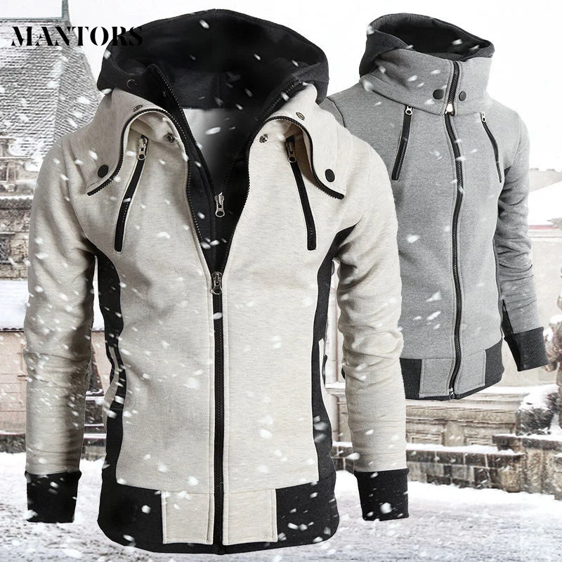 Men Jackets Coats Hoody Outwear Scarf Slim-Fit Zipper Fleece Autumn Male Winter Casual