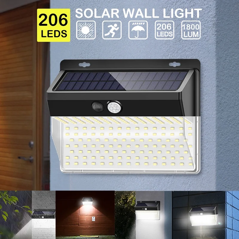 

206 LEDS Solar Wall Light Outdoor Motion Sensor Garden Lights Waterproof Solar Powered Sunligh For Decor Leds Solar Lamp