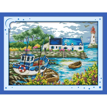 

Everlasting love Scenery of port Chinese cross stitch kits Ecological cotton stamped printed 11CT DIY New Christmas decorations