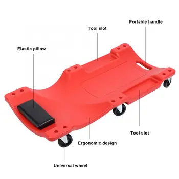 

36in 120kg Load Plastic Floor Creeper Garage Home Rolling Repair Tool Red with Foam Headrest Universal Wheels
