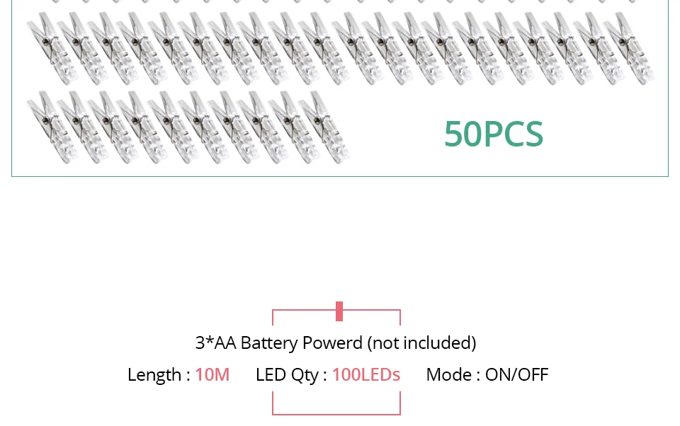 USB светодиодный гирлянда с зажимом для фотографий, гирлянда 2 м/5 м/10 м, Рождественское украшение на батарейках, вечерние, свадебные, праздничные лампы