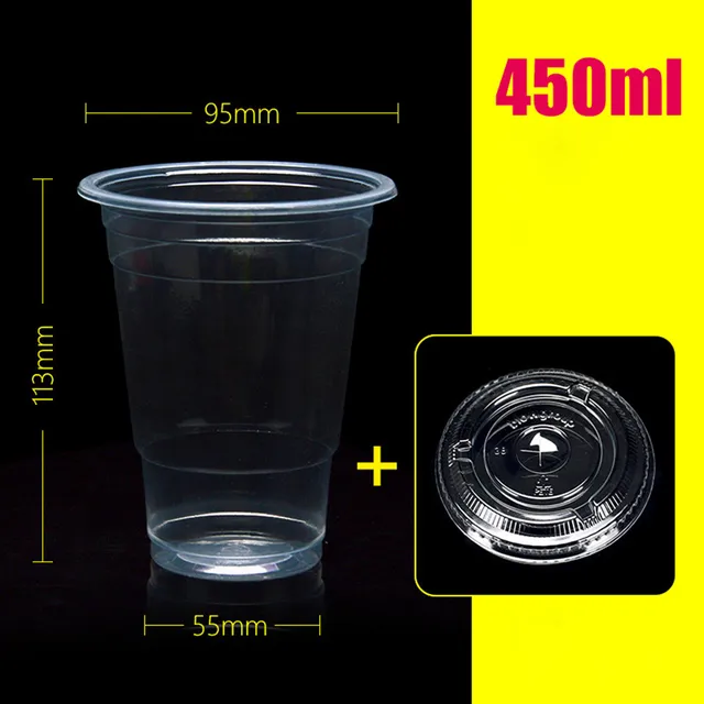 100pcs 450ml Disposable Plastic Cups With Lid Clear Drink Mug Transparent  Food Container For Yogurt Milk Tea Ice Cream Coffee - Tumblers - AliExpress