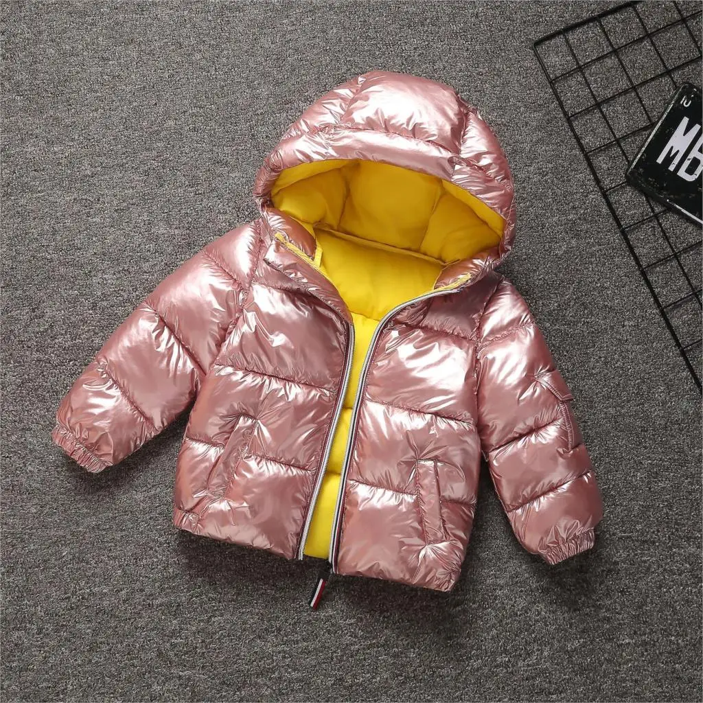 CYSINCOS Children's Down Jacket Winter Baby Boys Girls Solid Color Glossy Warm Coat Kids Down Cotton Coat Waterproof Snowsuit