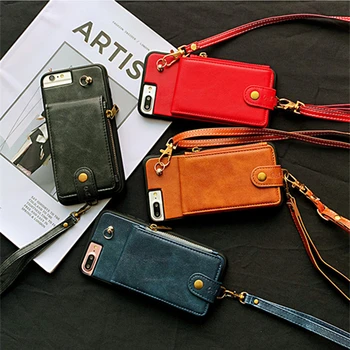 

Wallet Phone Case Crossbody PU Leather Long Rope Credit Card Slot Case for iPhone 11 pro max X 6 6S 7 Plus 8 Plus XR XS MAX XS