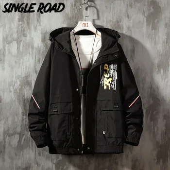 

SingleRoad Mens Hooded Cargo Jacket Men 2020 Side Pockets Print Coat Windbreaker Hip Hop Japanese Streetwear Korean Jackets Male