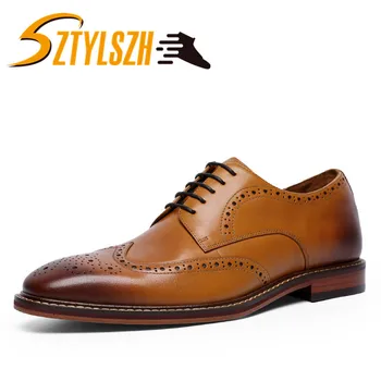 

Fashion Men's Full Grain Genuine Leather Men Oxford Shoes British Style Retro Carved Bullock Formal Men Dress Shoes Wedding shoe