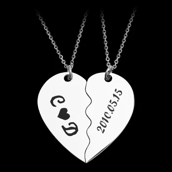 

Personalized stainless steel heart-shaped necklace custom date name pendant couple necklace and pendant unisex lover gift