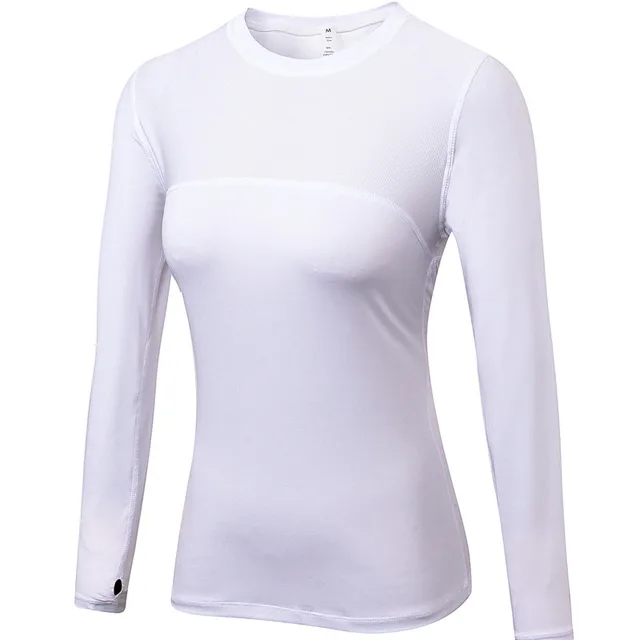 Better Quality Long Sleeve T-shirts Women Yoga Gym Compression Tights Sportswear Fitness Quick Dry Running Tops Body Shaper Tee white