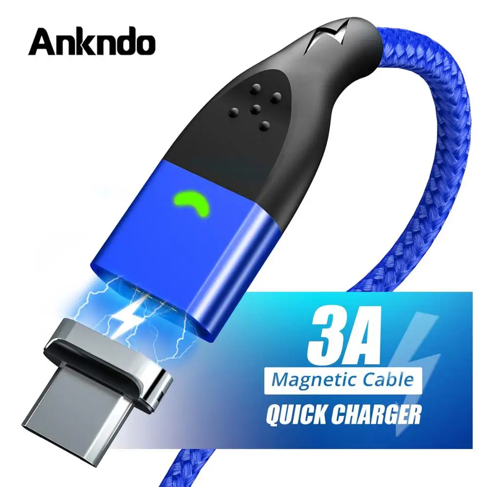 Ankndo магнитное зарядное устройство type C кабели для мобильных телефонов Быстрая зарядка type-c зарядный кабель для передачи данных USB C шнур быстрое зарядное устройство 3A провод