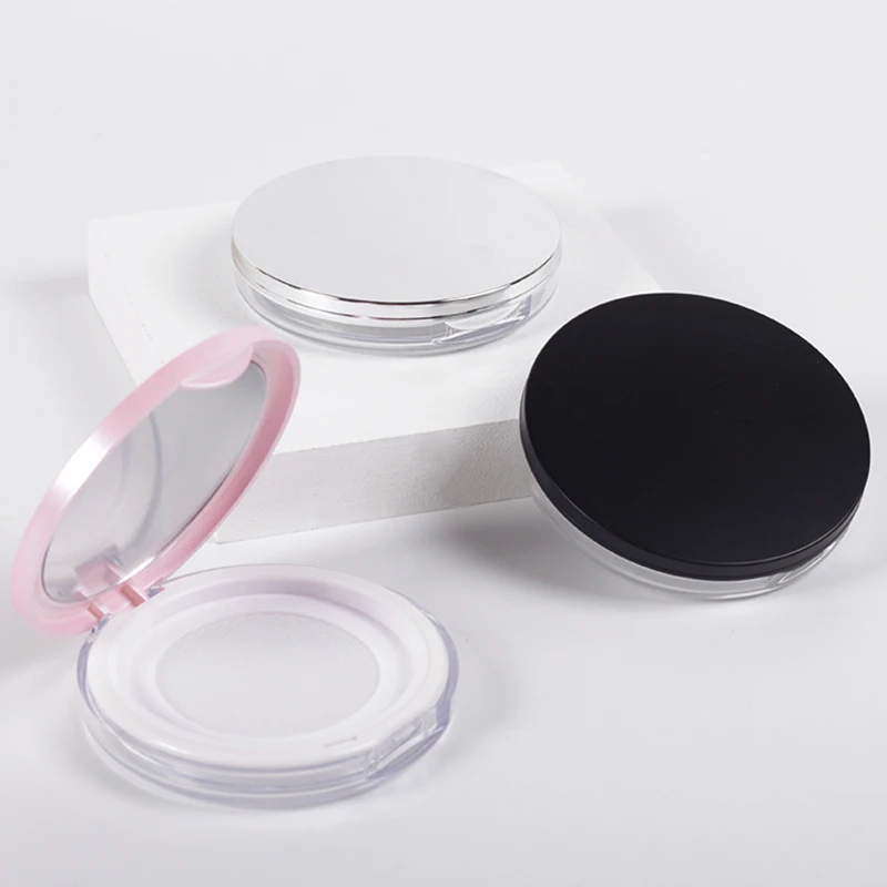 60g Empty Clear Foundation Make-up Powder Puff Box Case Container with Powder Puff Sifter and Black Screw Lip 