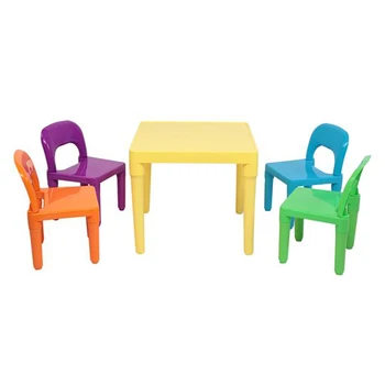 

Kids Table And Chair Set Colorful Plastic Children One Desk And Four Chairs Child-size Furniture Set for Bedroom Playroom