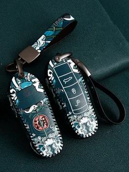 

Leather Car Key Case Remote Cover for Porsche 911 718 Cayman Cayenne Panamera Macan Carrera GT Boxster 918 Keychain Accessories