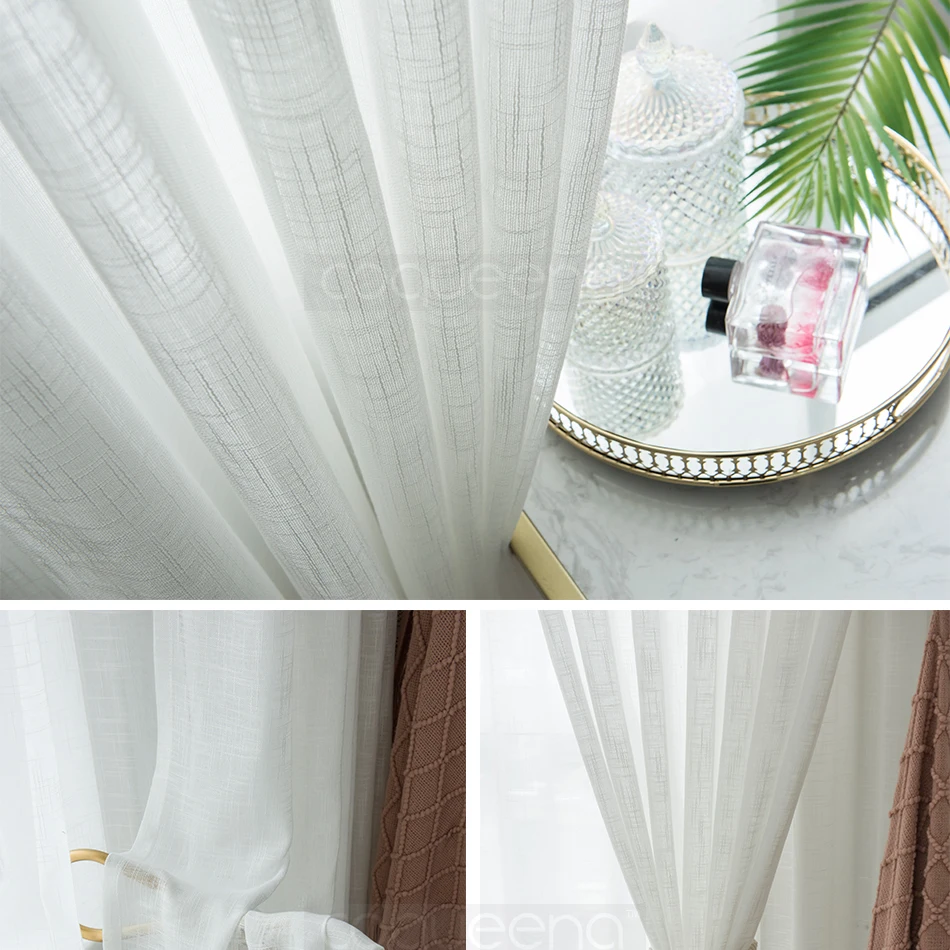 Недорогие белые тюлевые занавески из чистого льна для гостиной, спальни, кухни, вуаль, тюлевые занавески, оконные занавески