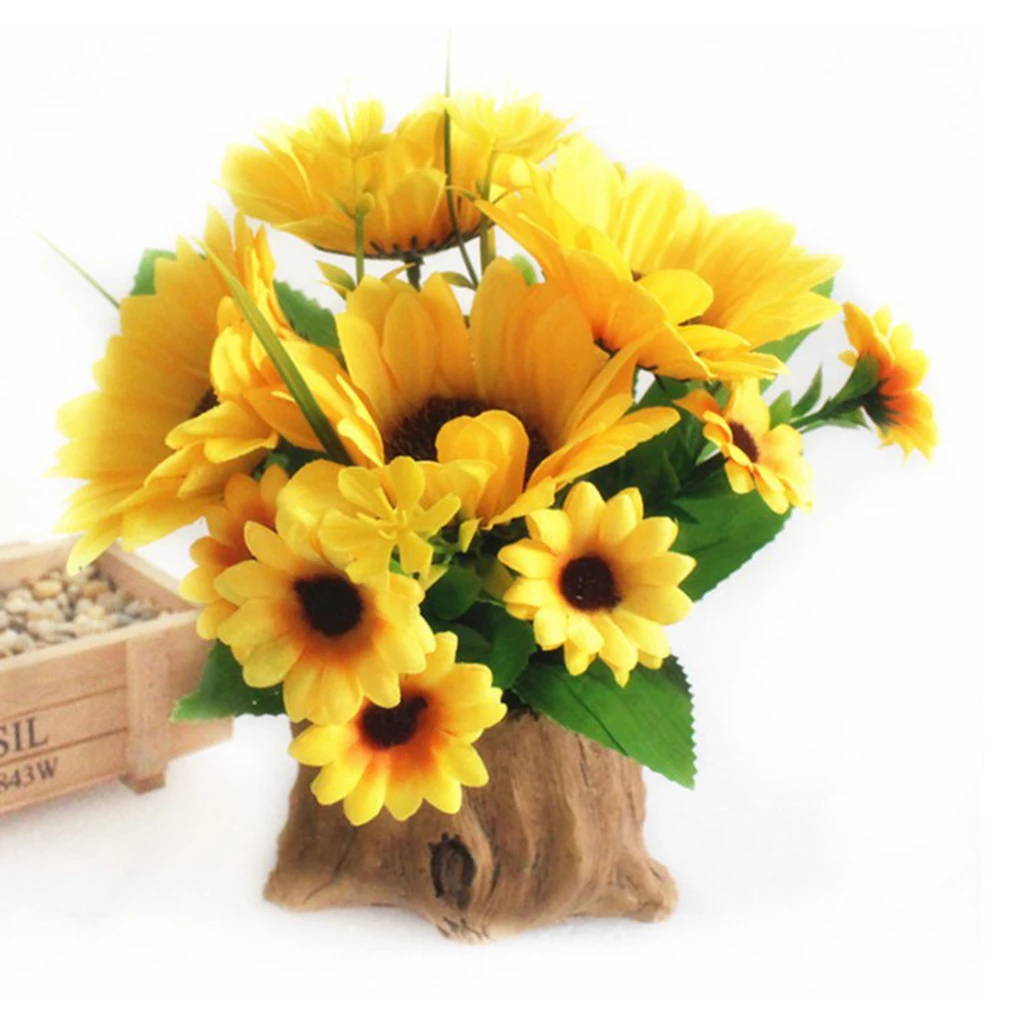 Artificial Sunflowers Plant Fake Flowers in Pot Silk Flower for Home Garden Arts Crafts