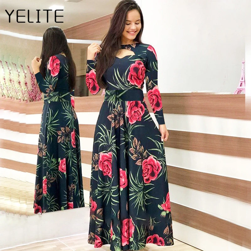 Yelite European And American Female Lady Casual Dress New Large Maxi Plus Size Dress Women S Long Sleeved V Neck Maxi Dress Dresses Aliexpress