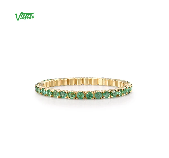 VISTOSO Pure 14K White/Rose/Yellow Gold Ring For Women Blue Sapphire/Ruby/Emerald Simple Style Eternity Ring Gift Fine Jewelry