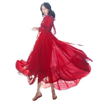 

New Women Long dress Resort Three-piece Dresses Red 8131