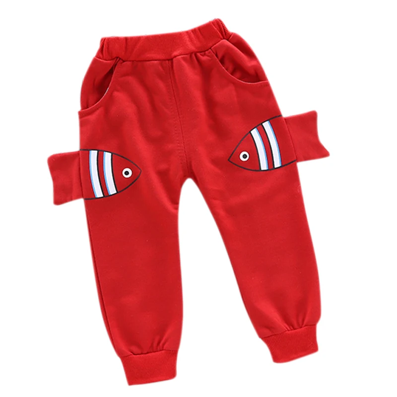 Осенние дышащие Хлопковые Штаны с рисунком для маленьких мальчиков и девочек милые повседневные брюки - Цвет: Красный