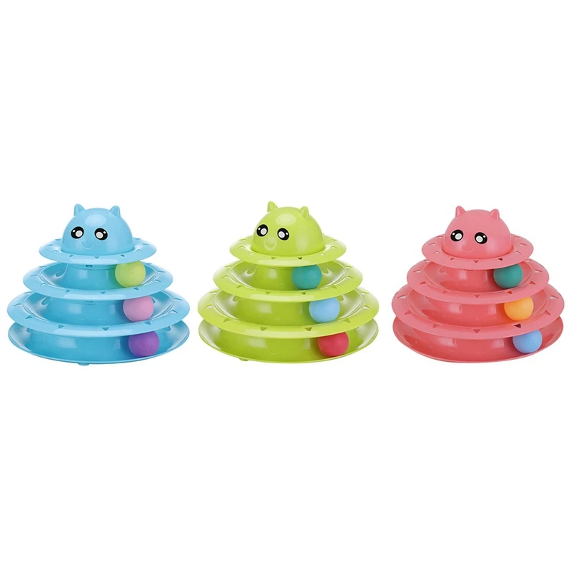 Игрушка для кошек, роликовые игрушки для кошек, 3 слоя, башни, треки, ролик с 3 шариками, Интерактивная головоломка, игрушка для кошек, для умственных физических упражнений