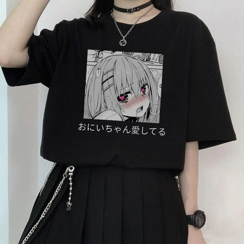 Camisetas de japonés Kawaii para mujer, manga corta Grunge, chica negra informal para ropa de calle, ropa gótica Harajuku|Camisetas| - AliExpress