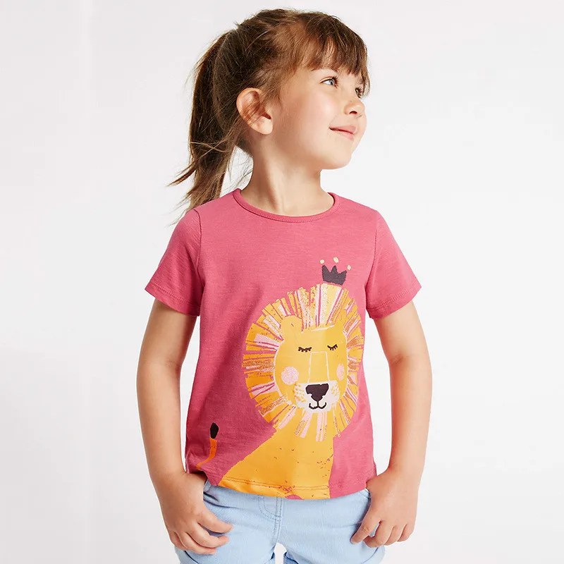 

2-6 Toddler Girls's Red T Shirt Crown Lion Pattern Cotton Tees Children Summer Casual Short Sleeve Tops High Grade Casual Wear