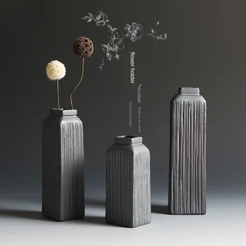 

Ceramic vase simple black pottery living room home decoration decoration Japanese-style black Lubao dry flower flower flower