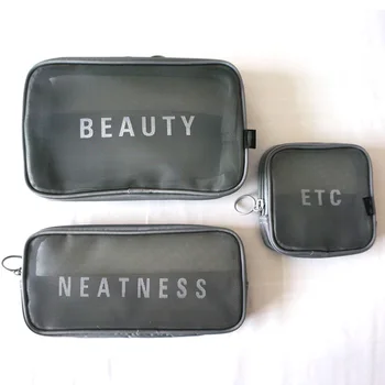 

3PCS/Set Zipper Travel Mesh Letter Print Wash Organizer Breathable Multifunctional Pouch Transparent Cosmetic Letters Random