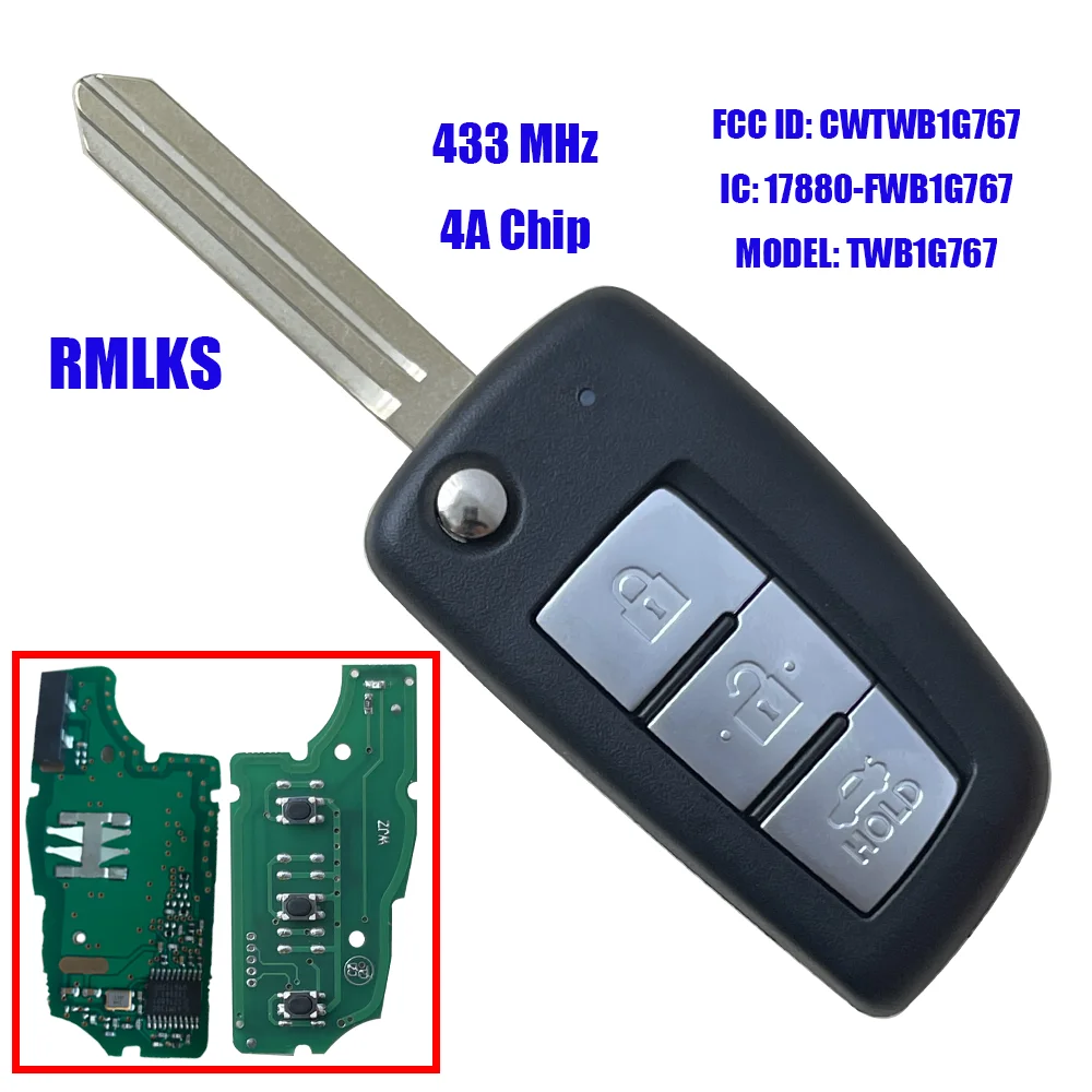 433MHz 4A ID46 PCF7952M Flip Remote Key For Nissan Qashqai J11 Pulsar C13 Juke F15 X-Trail T32 Micra CWTWB1G767 3 Button | Автомобили и