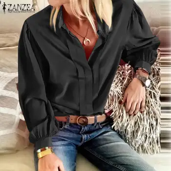 

Women Long Sleeve Blouse ZANZEA Plus Size Long Sleeve Shirts 2020 Fashion Female Casual Tunic Office Lady Work Tops Chemise 5XL