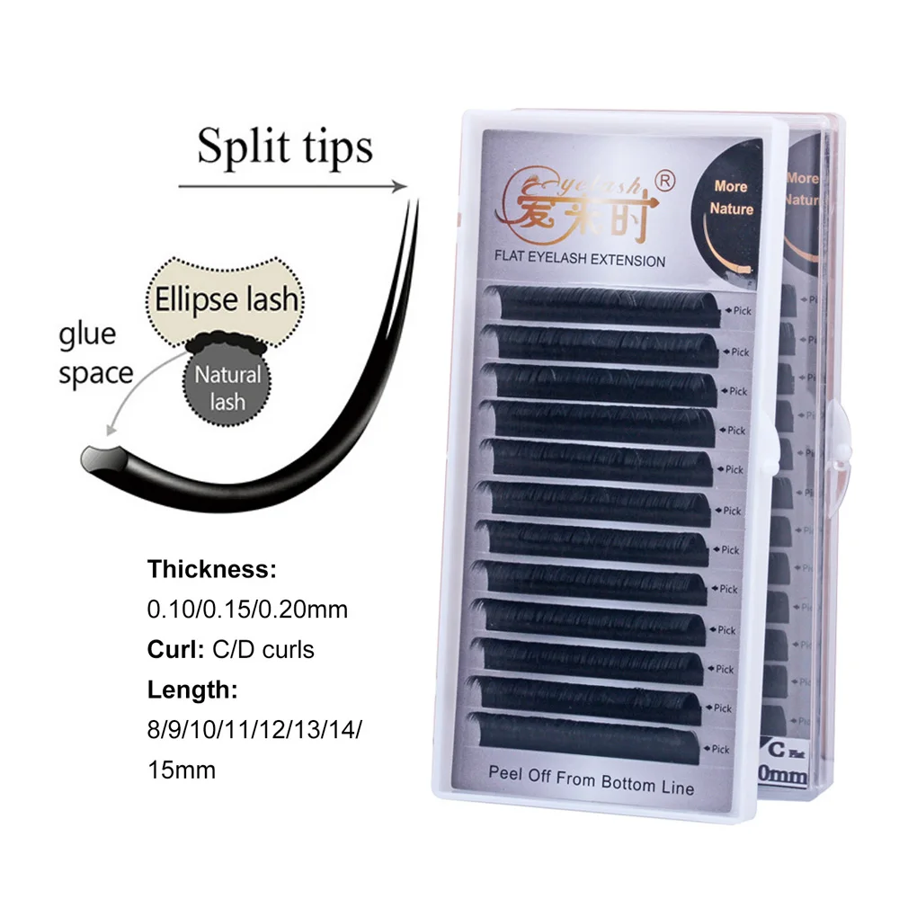 

Matte Ellipse Flat Lashes Split Tips Mink Eyelash Extensions Ellipse shaped Lashes Soft Silk Lashes