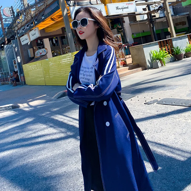 

Solid Color Trench Coat Women's 2018 Autumn Mid-length Slim Fit Slimming over-the-Knee Fashionable Students Hong Kong Style Over