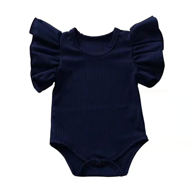 0-24M Newborn Baby Girl Flare Sleeve Solid Black White Grey Casual Romper Jumpsuit Outfits Baby Clothes Summer kids Suit Baby Bodysuits for girl 