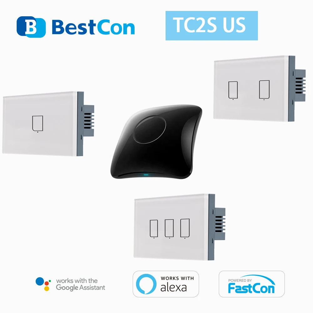 

BroadLink Bestcon TC2S US Single Live Smart Wall Light Touch Switch RM4 PRO works with Alexa and Google assistant Smart Home