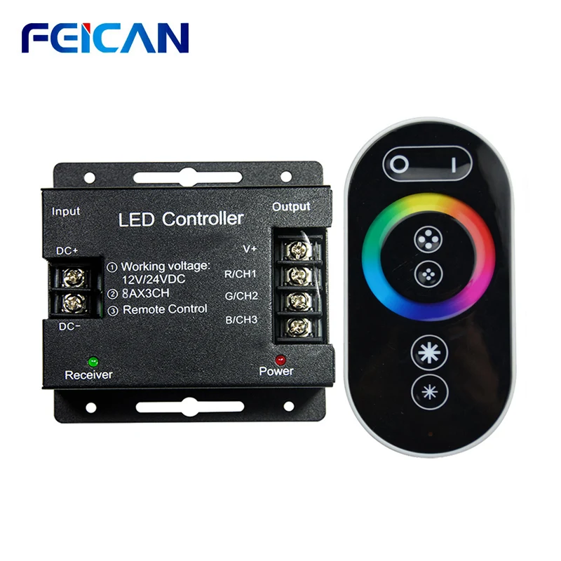 

LED Controller 12-24V Touch Remote RGB Controller 24A 3Channel LED Strip Light RF Control for SMD5050 3528 RGB LED Tape