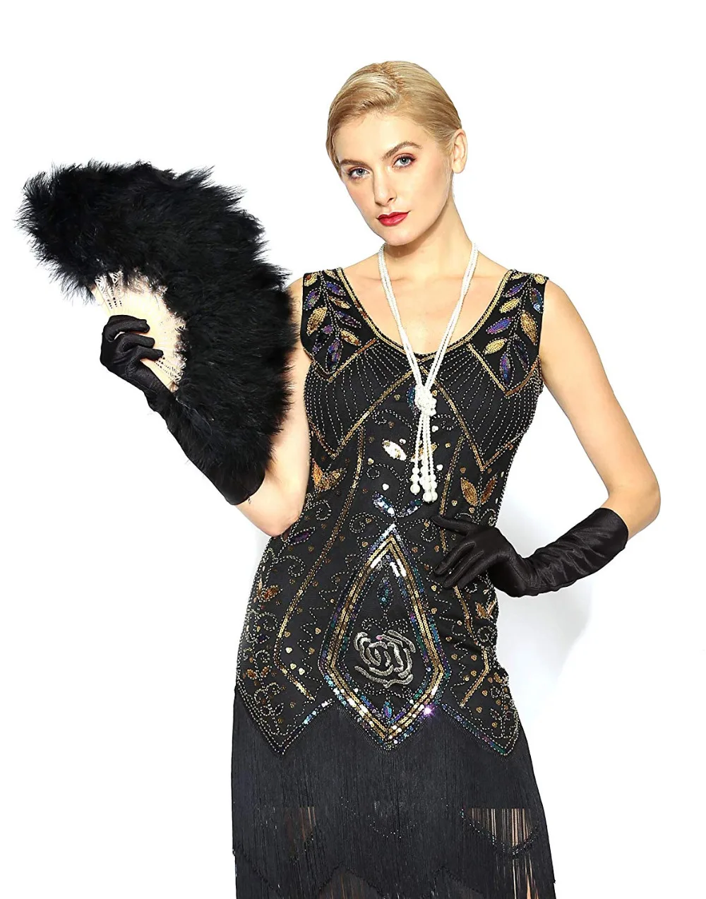 Beatiful Feather Hand Fan Flapper 