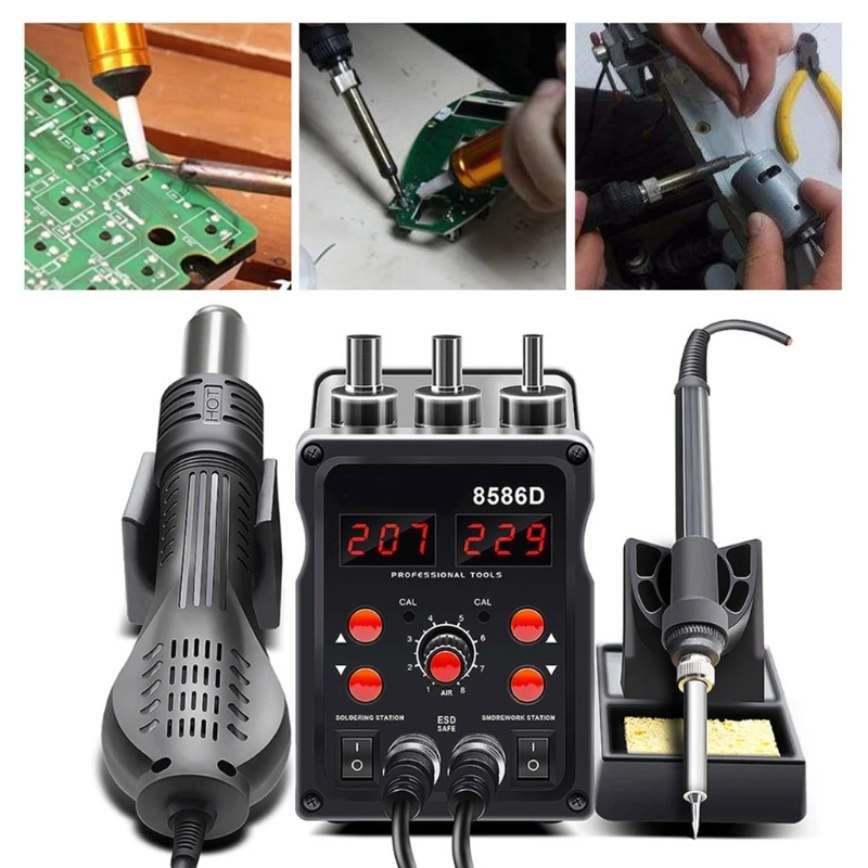 US $57.20 2 in 1 8586D Soldering Station Solder Iron Hot Air Gun Welding Tool 220V110V 37ME