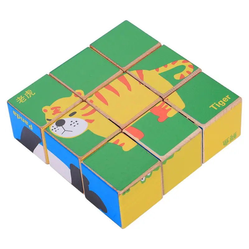 MWZ Деревянные игрушки мультфильм шесть сторон живопись строительный блок 3D игрушки Дети Раннее обучение Развивающие Jouet подарок на день рождения для ребенка
