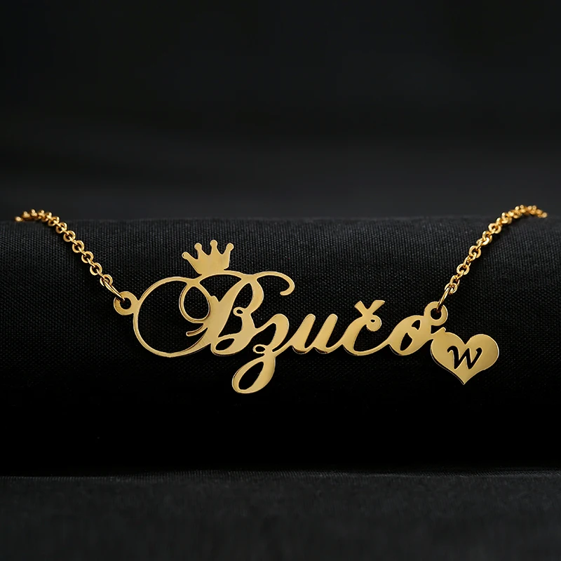 

Custom Crown Name Necklace Personalized Heart Charm Name Pendant Necklace Women Fahion Jewelry Love Gift