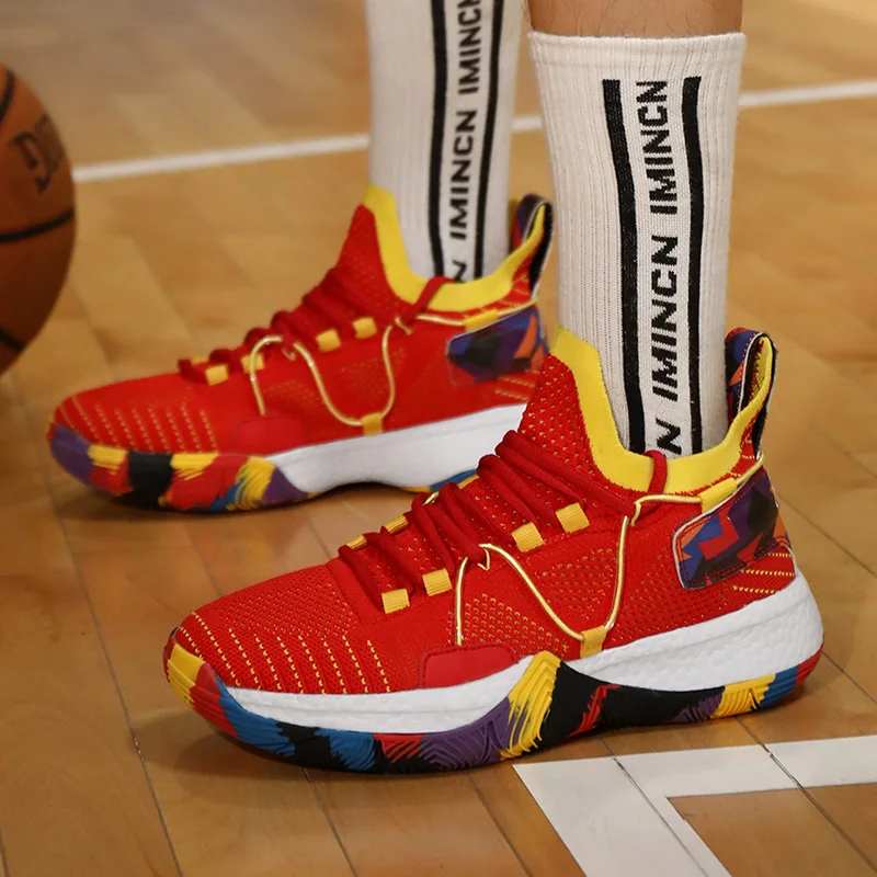 Fashion Red High-Quality Cushion Men's Basketball Sport Sneakers Breathable Women Basketball Shoes Comfortable Sock Sneakers Man